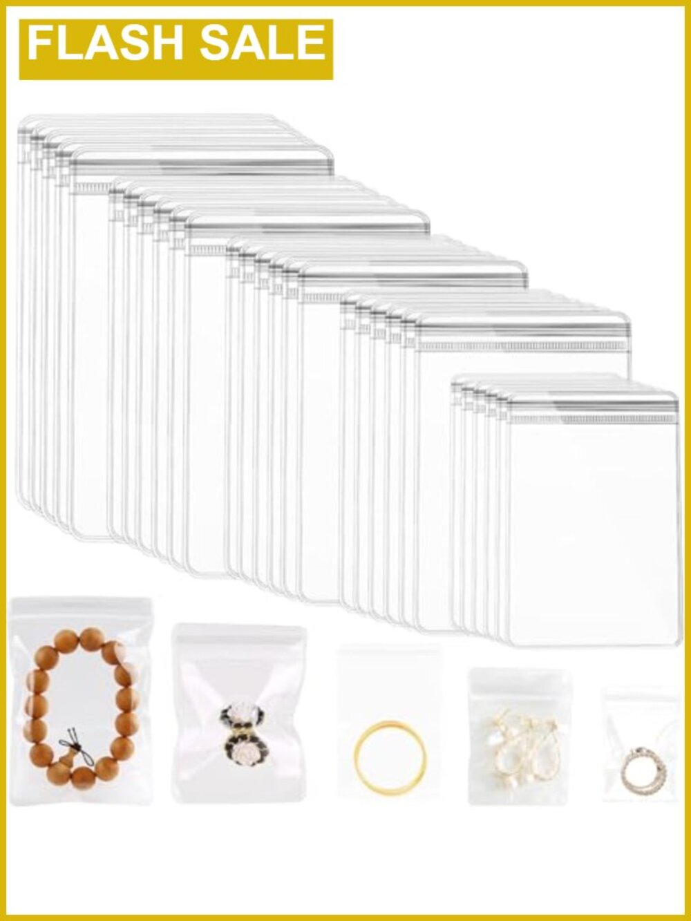100 Clear Plastic PVC Zipper Anti-Tarnish Jewelry Bags 5 Sizes